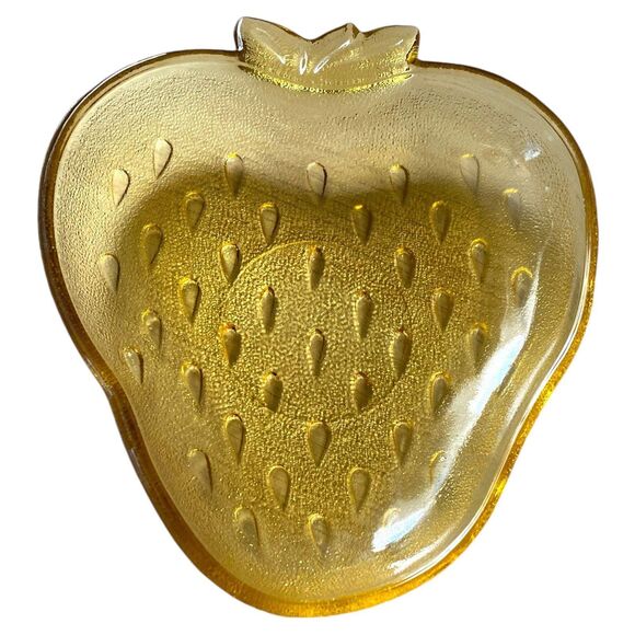 Hazel Atlas Amber Glass Strawberry Trinket Dishes - Set of 2 - Picture 4 of 5